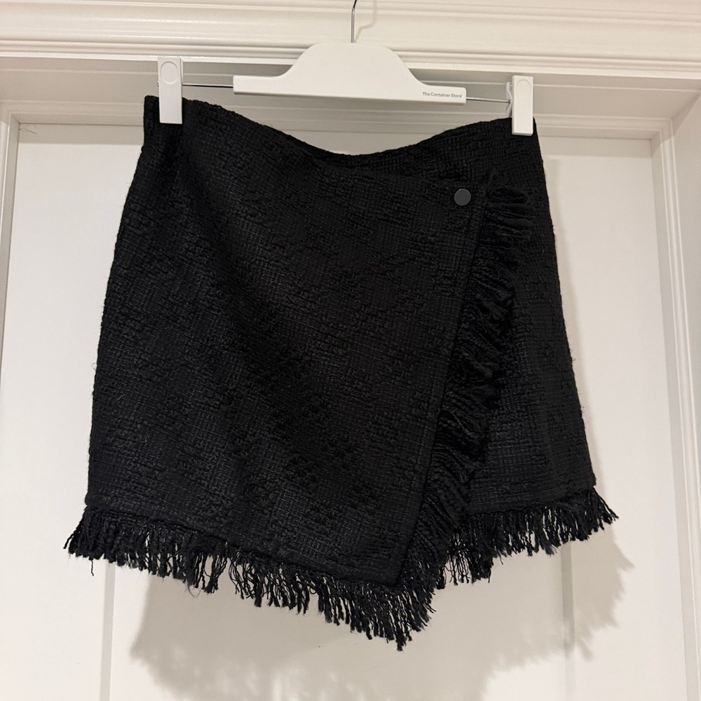 Zara Black Fringed Wrap-Style Mini Skirt